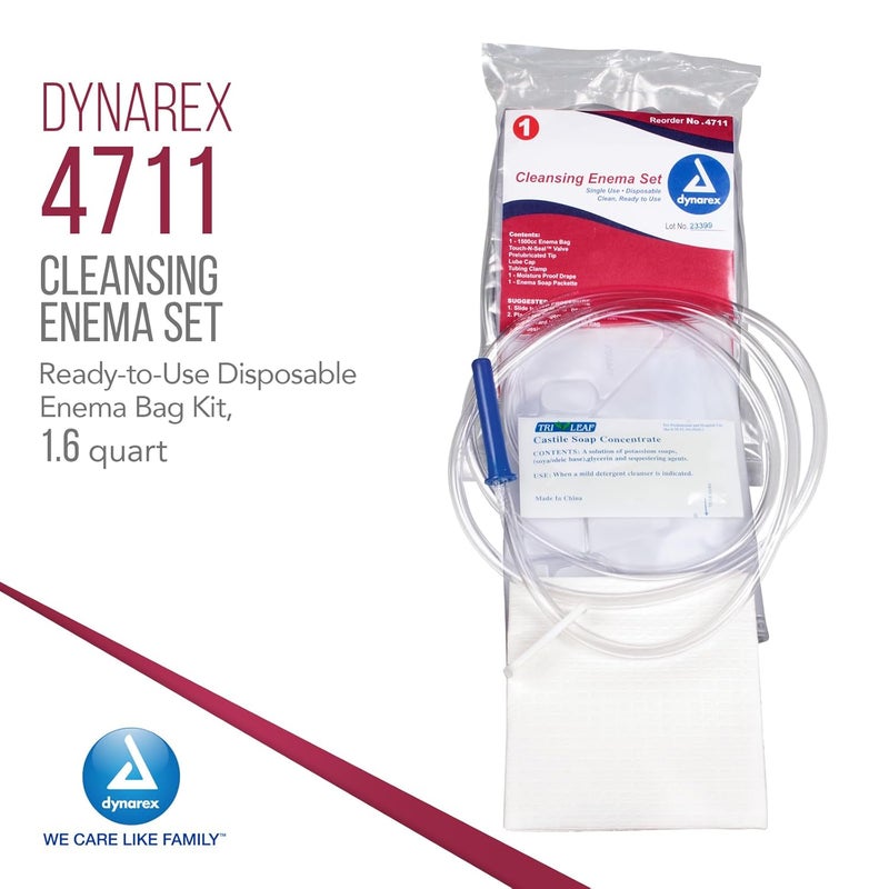 Dynarex طقم حقنة شرجية - طقم حقنة شرجية قابلة للاستخدام مرة واحدة جاهزة لتنظيف القولون، مشاكل الهضم، تخفيف الإمساك - 1.6 لتر، 50 مجموعة لكل صندوق بالجملة - Image 2